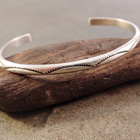 Tahe Sterling Silver Navajo Stamped Cuff
